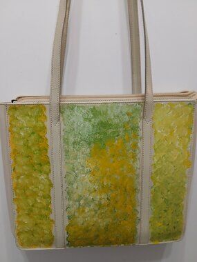 Neiman Marcus Vintage Handpainted Tote💛💚
